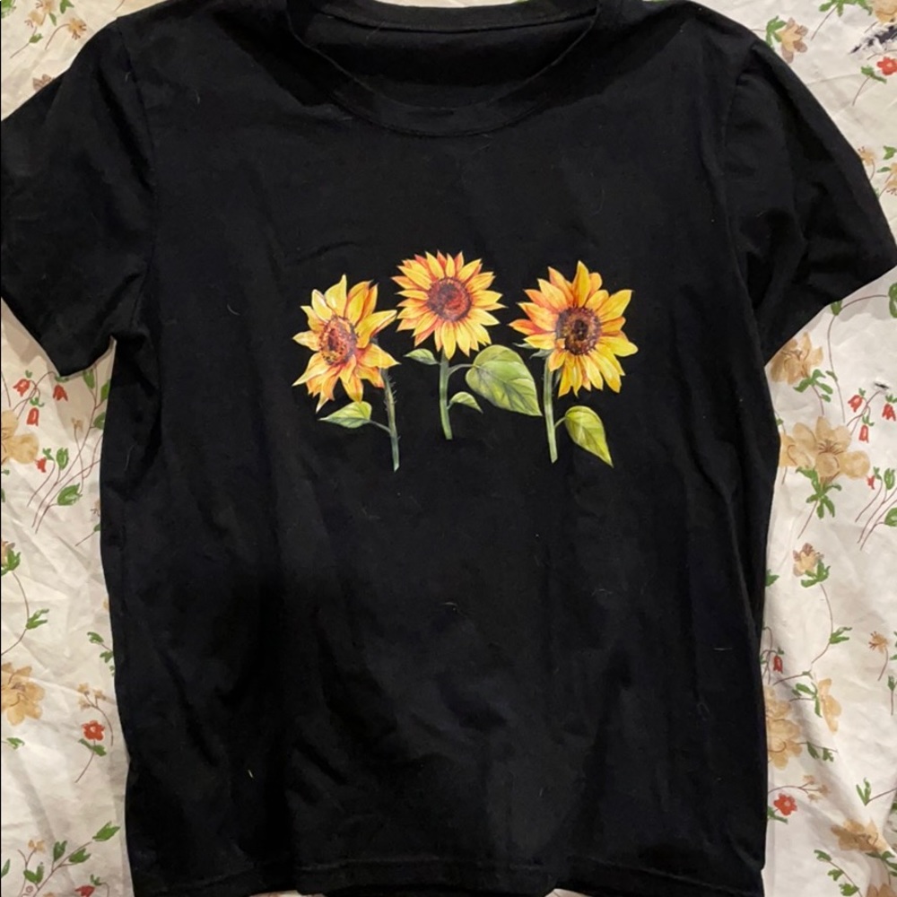 Black short sleeve and sunflower design